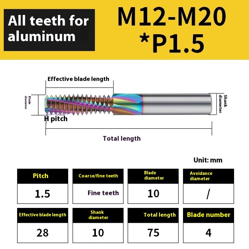 2136-65° aluminum with colorful thread milling cutter lengthened single tooth three-tooth full thread machining center tungsten carbide milling cutter M3M4M5 Shandong Denso Pricision Tools Co.,Ltd.